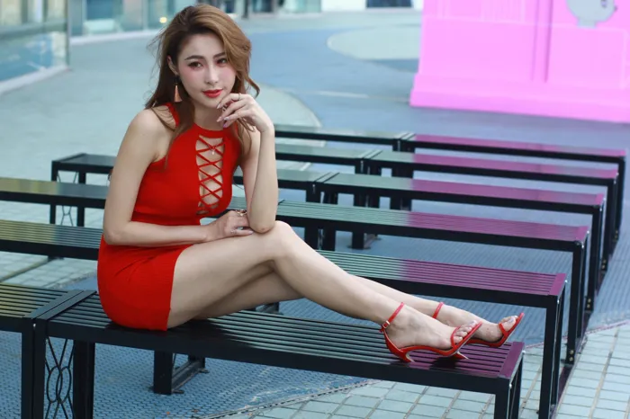 [Mzsock] NO.055 Abby red dress short skirt high heels beautiful legs travel photo street photography#[101P]-89